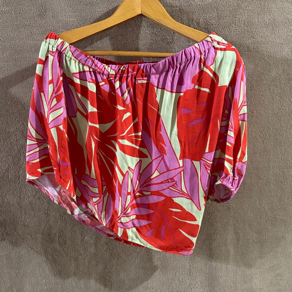 Sanctuary Red and Pink Leaf Print Blouse